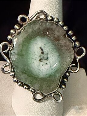 Artisan Handcrafted Ring - Solar Quartz - Green and Lilac - Marked 925 - Size 8